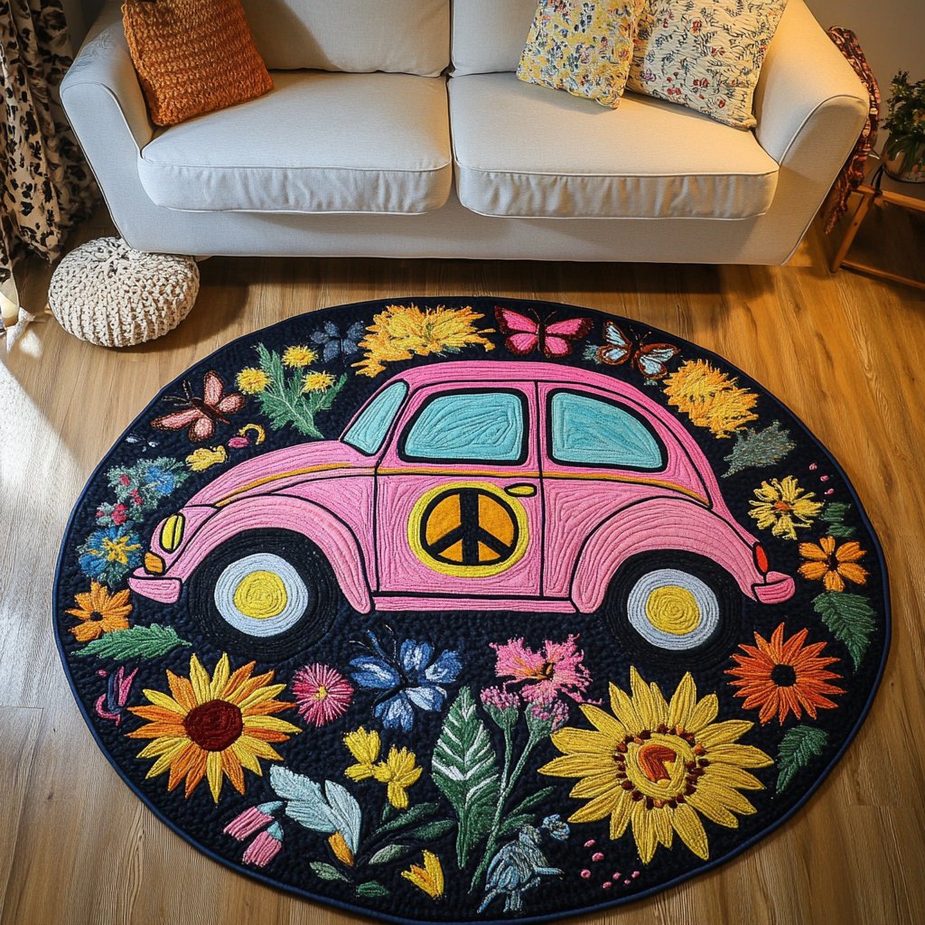 Groovy Wheels Round Mat Rug - Nature Design | Serene Home Decor