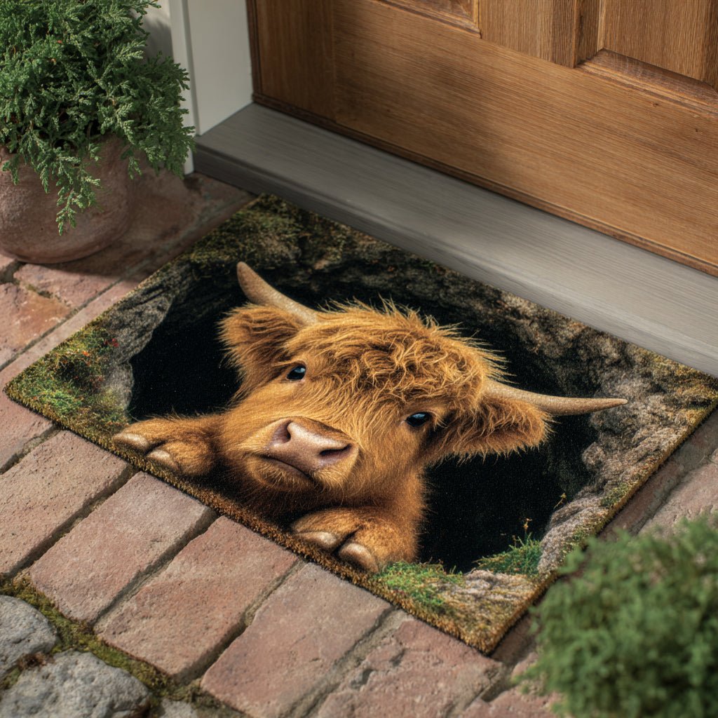 Grotto Highland Calf Doormat - Nature Design | Printed Welcome Doormat