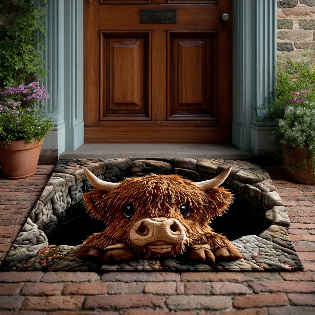 Grotto Highland Cow Doormat - Nature Design | Printed Welcome Doormat