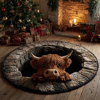 Grotto Highland Cow Round Mat Rug - washable non-slip printed rug