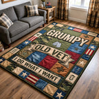Grumpy Old Vet area rug in a living room