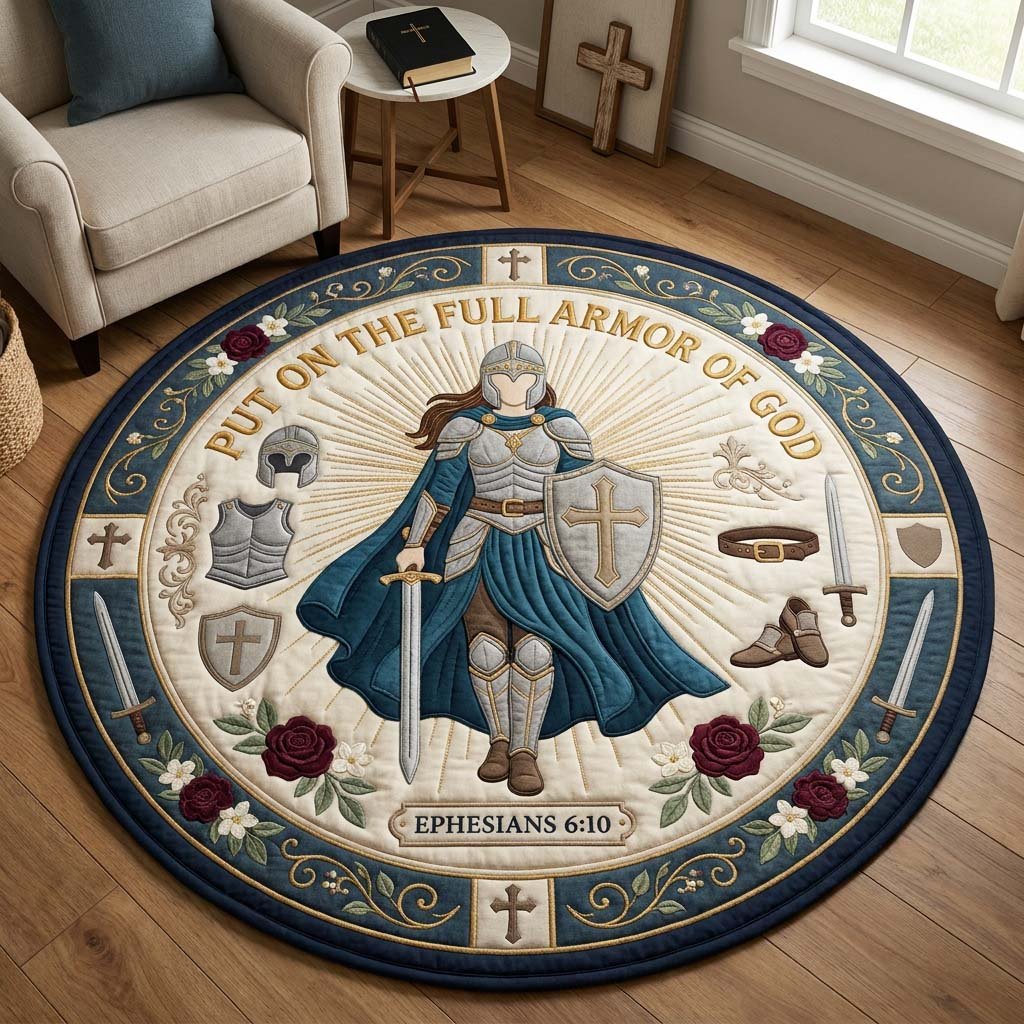 Guardian Of Grace Qulited Round Mat Round Mat Rug - washable non-slip printed rug