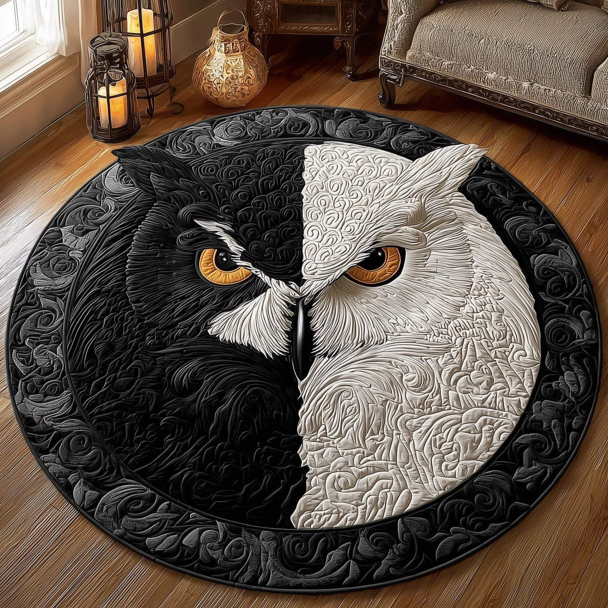 Guardian Owl Round Mat Rug - Cute Pet Design | Animal Printed Home Decor