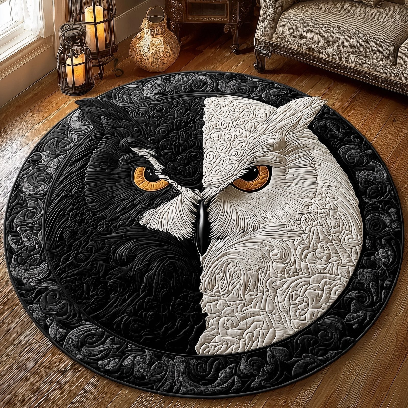 Guardian Owl Round Mat Rug - Cute Pet Design | Animal Printed Home Decor