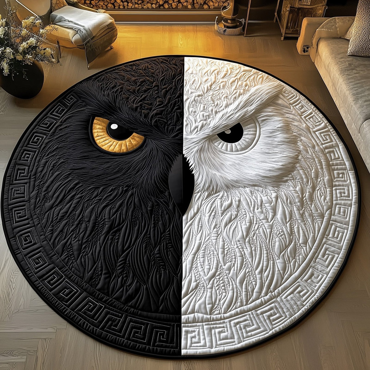 Guardian Owl Round Mat Rug - washable non-slip printed rug