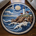Guiding Shorelight Round Mat Rug - washable non-slip printed rug