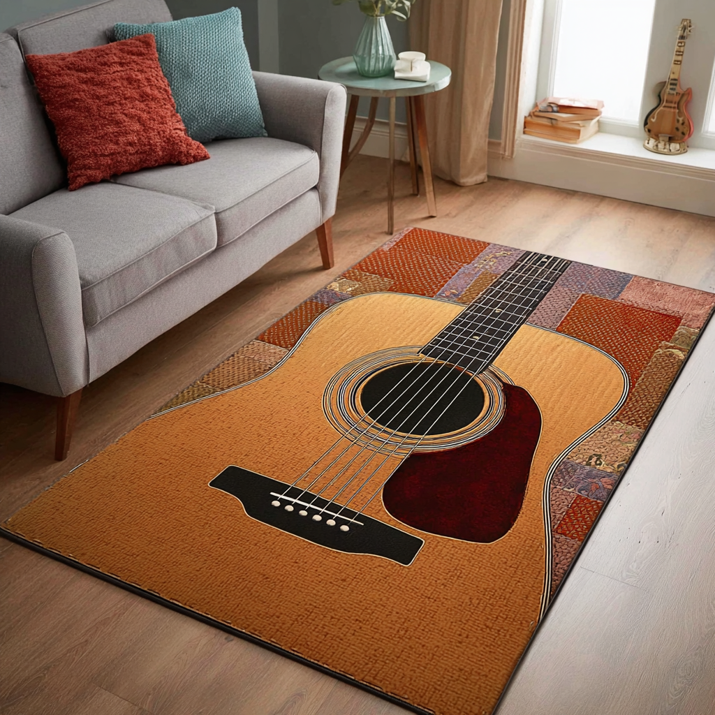 Guitar Dream area rug in a living room