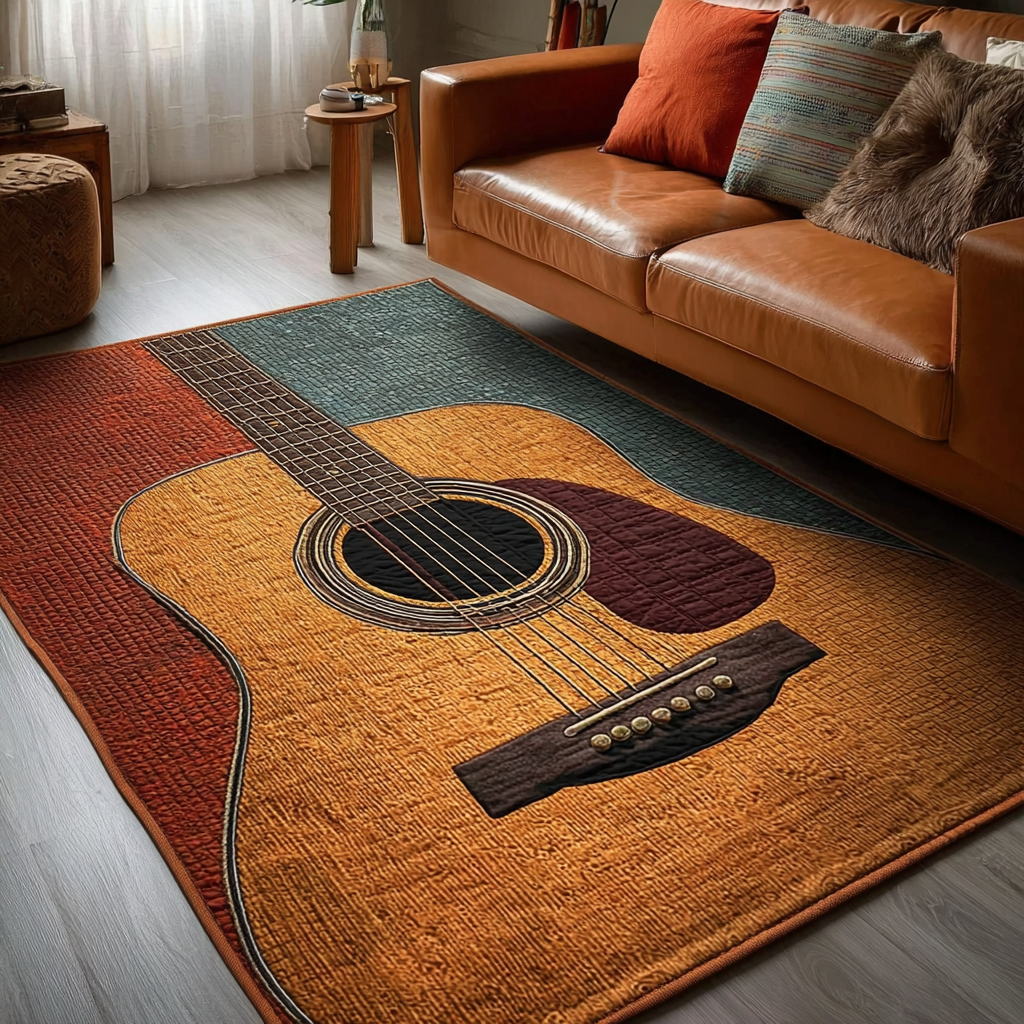 Guitar Flow area rug in a living room