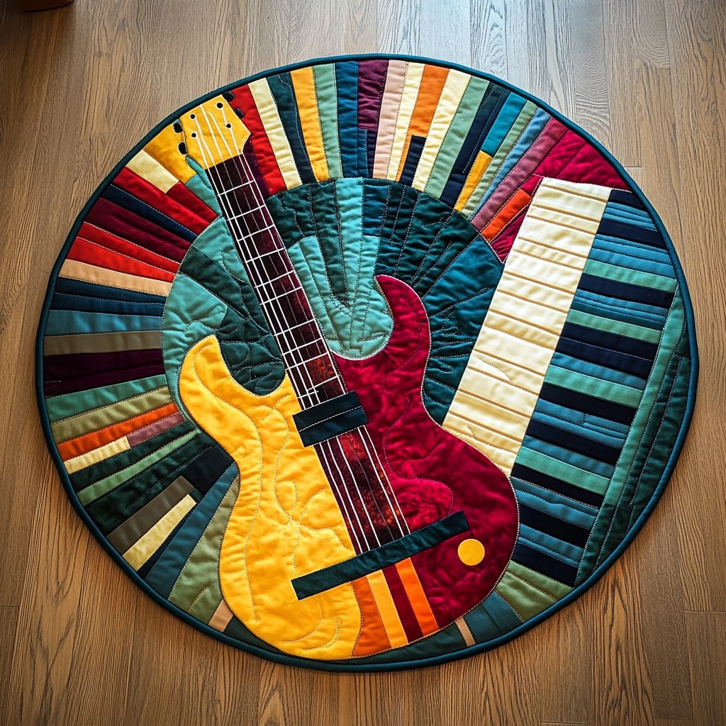 Guitar Harmony Round Mat Rug - Music Lover Design | Artistic Printed Decor