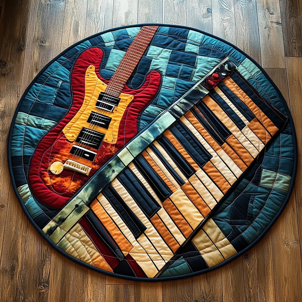 Guitar Harmony Round Mat Rug - Music Lover Design | Artistic Printed Decor