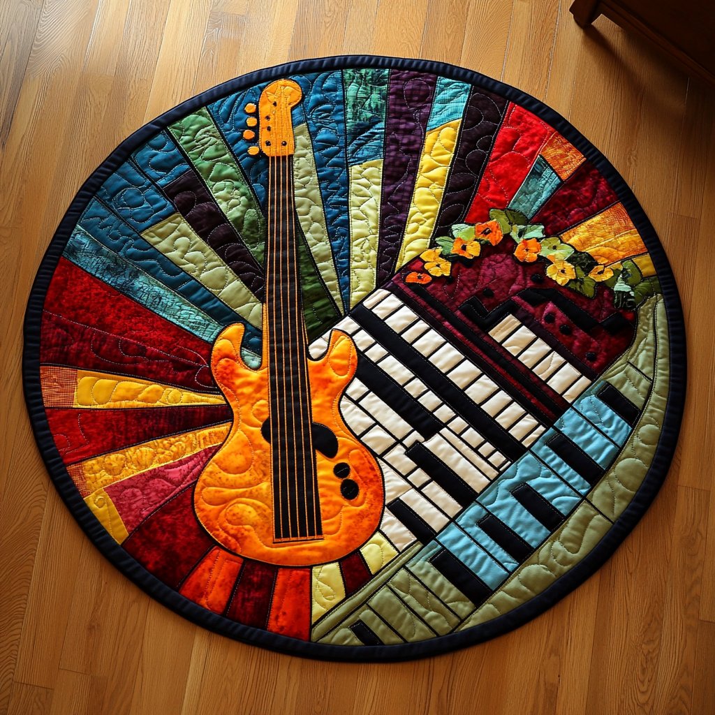 Guitar Harmony Round Mat Rug - Music Lover Design | Artistic Printed Decor