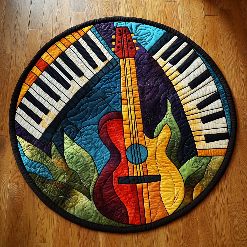 Guitar Harmony Round Mat Rug - Music Lover Design | Artistic Printed Decor