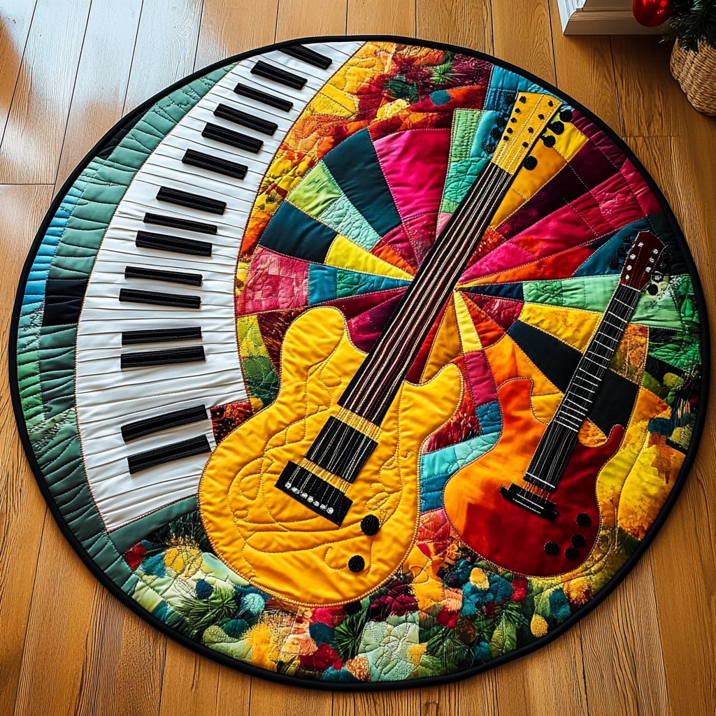 Guitar Harmony Round Mat Rug - washable non-slip printed rug