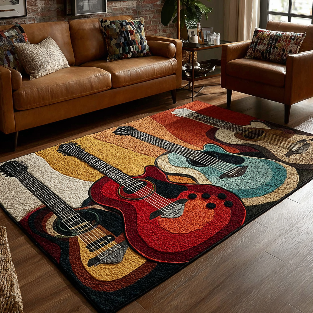 Guitar Spirit area rug in a living room