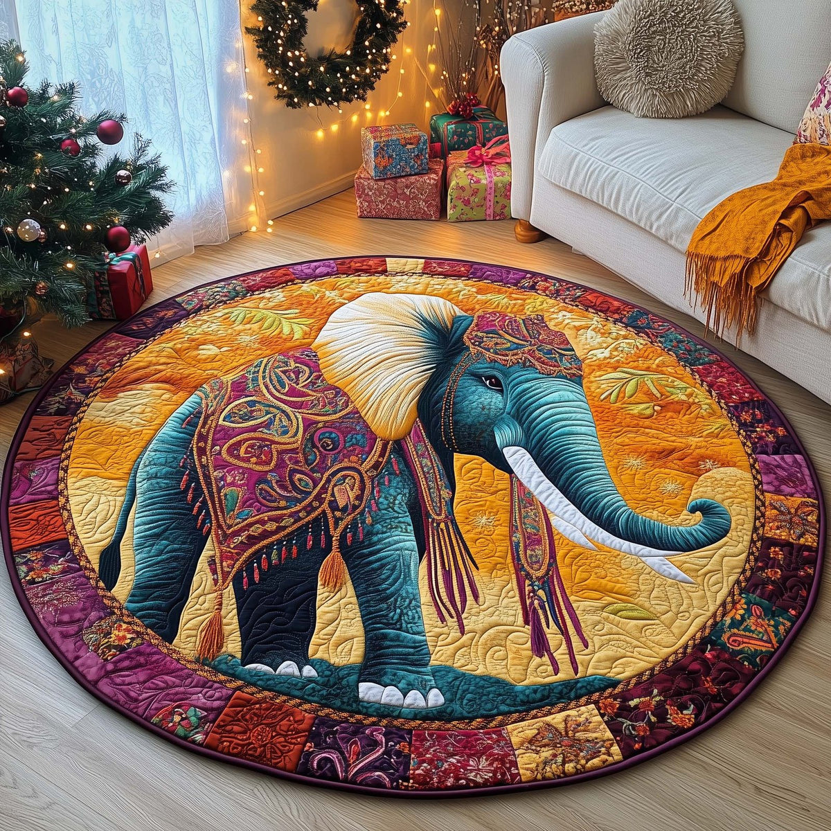 Gypsy Elephant Round Mat Rug - Nature Design | Serene Home Decor