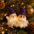 Ghost Couple On Broomstick Christmas Ornament
