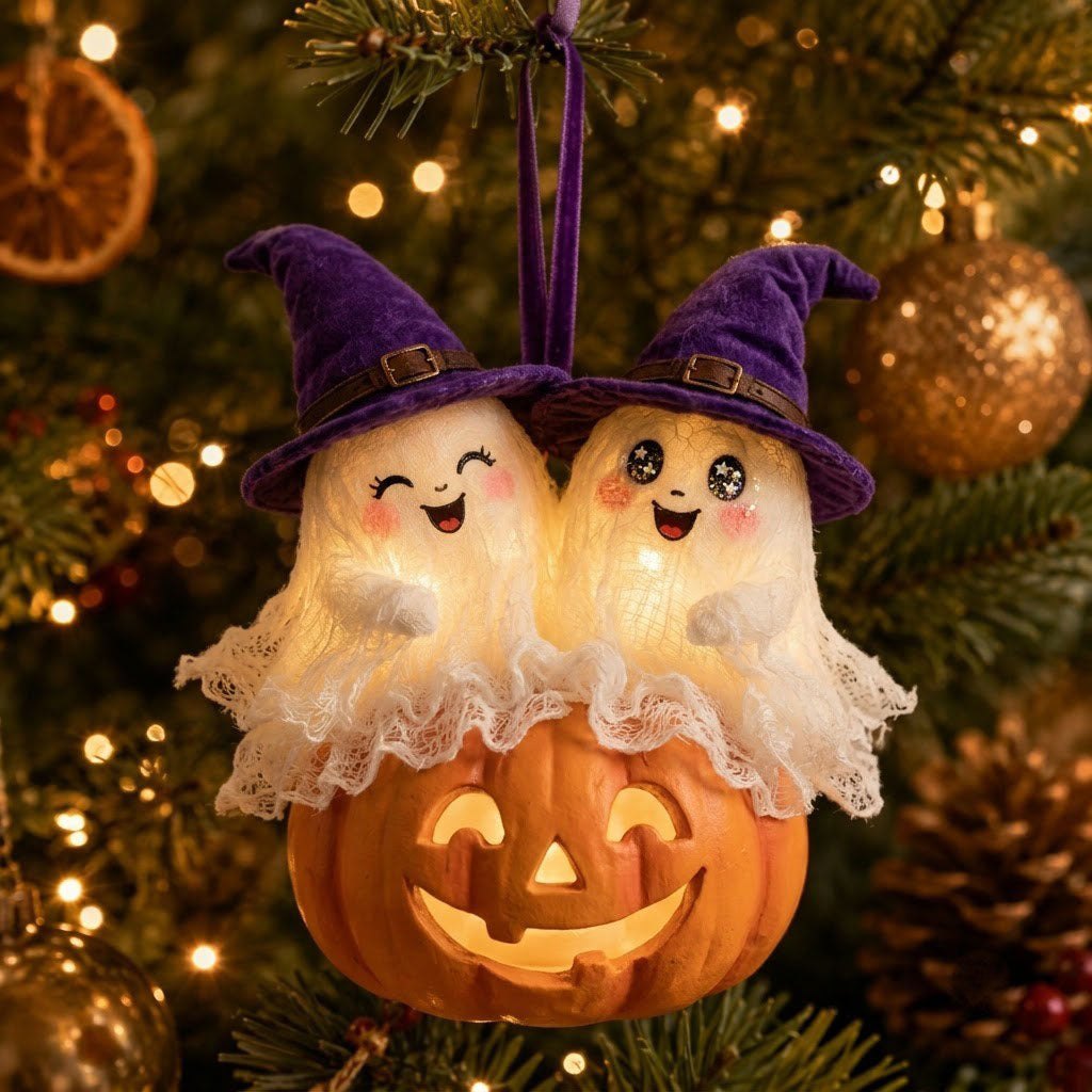 Ghost Couple On Jack O Lantern Christmas Ornament