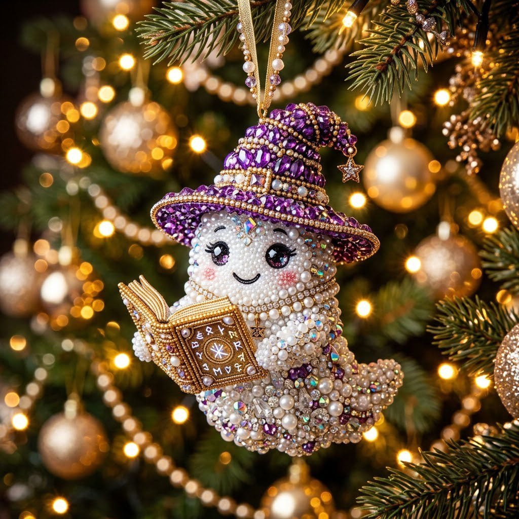 Beaded Ghost With Storybook Christmas Ornament