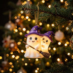 Twin Ghosts Flying Broom Christmas Ornament