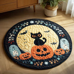 Halloween Black Cat Graveyard Round Mat Rug - Cute Pet Design | Animal Printed Home Decor