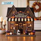 Halloween Bookshop Storefront wooden block, laser-cut 3-layer wood