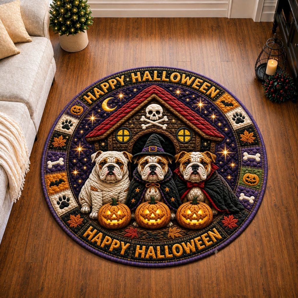 Halloween Bulldog Magic Round Mat Rug - Seasonal Design | Festive Home Decor - washable non-slip printed rug