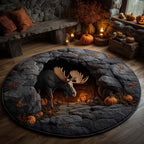 Halloween Cave Moose Round Mat Rug - washable non-slip printed rug