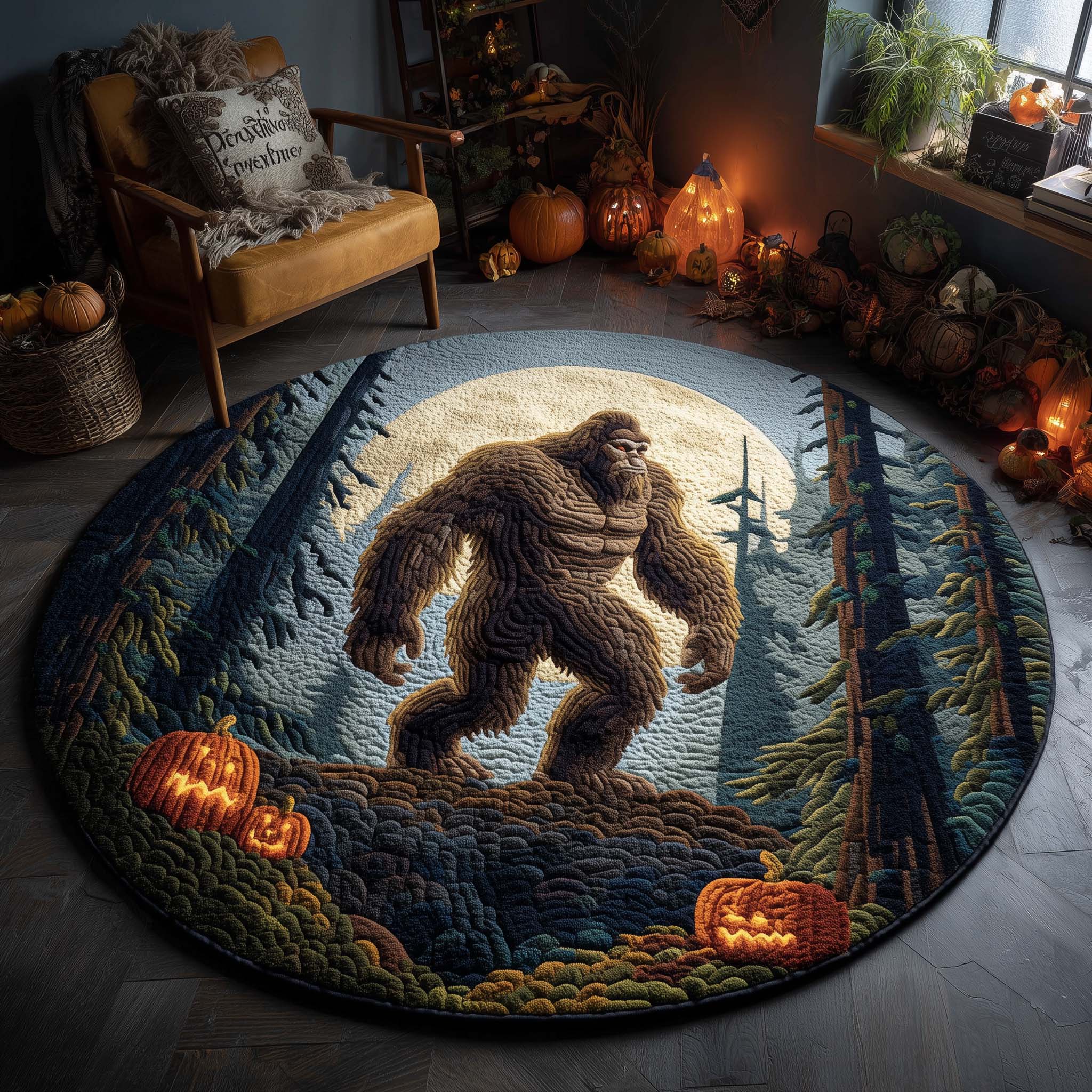 Halloween Forest Bigfoot Round Mat Rug GFTOHD11450