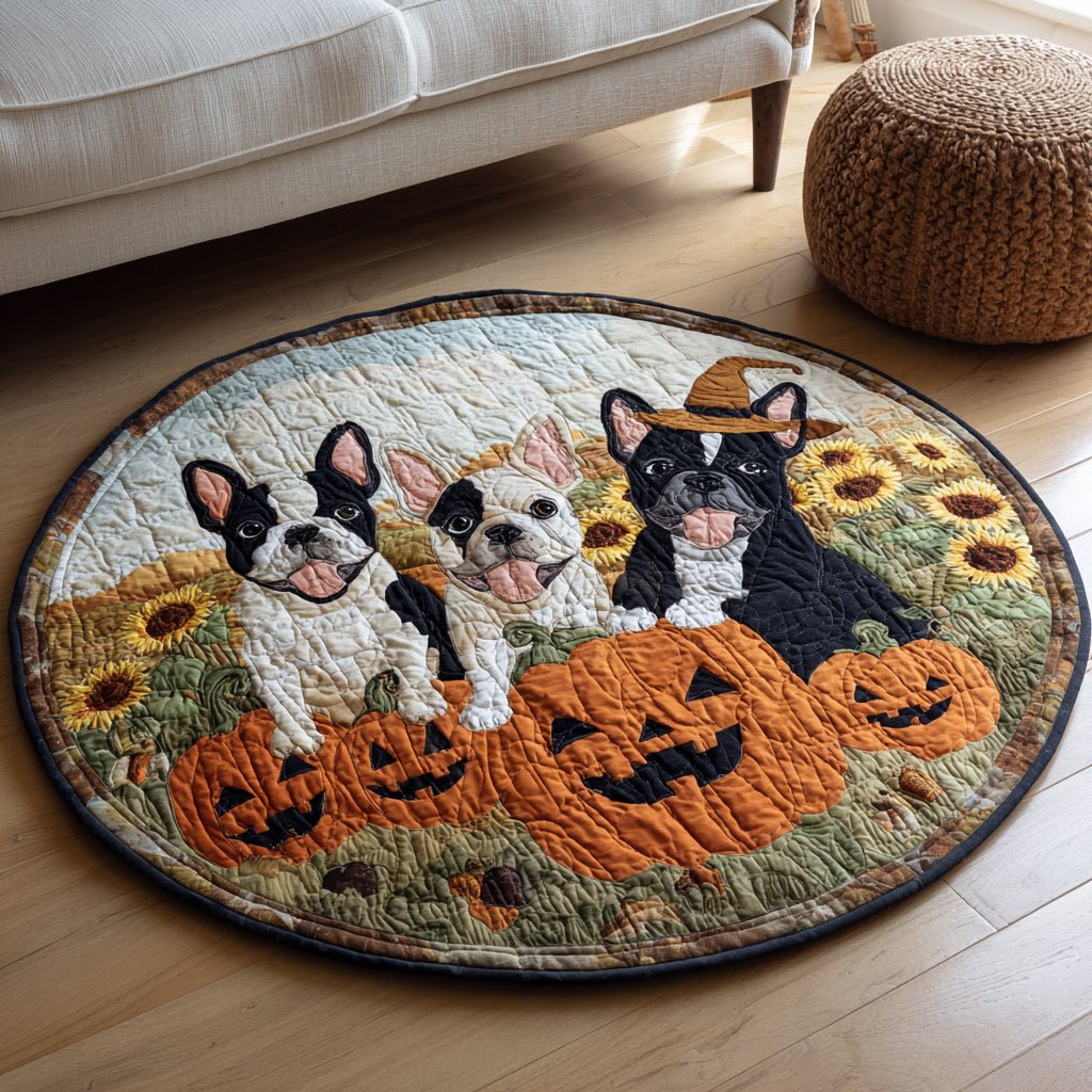 Halloween French Bulldog Round Mat Rug - Cute Pet Design | Animal Printed Home Decor