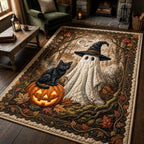Halloween Ghost And Black Cat area rug in a living room