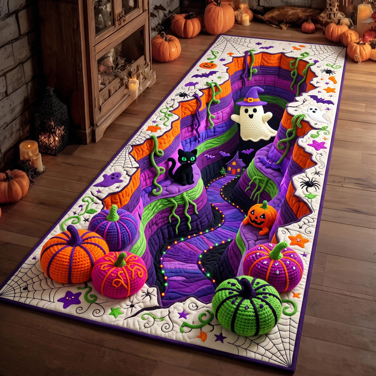 Halloween Graveyard Runner Rug - Seasonal Design | Festive Runner Rug - washable non-slip printed rug