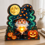 Halloween Heart Gnome wooden block, laser-cut 3-layer wood