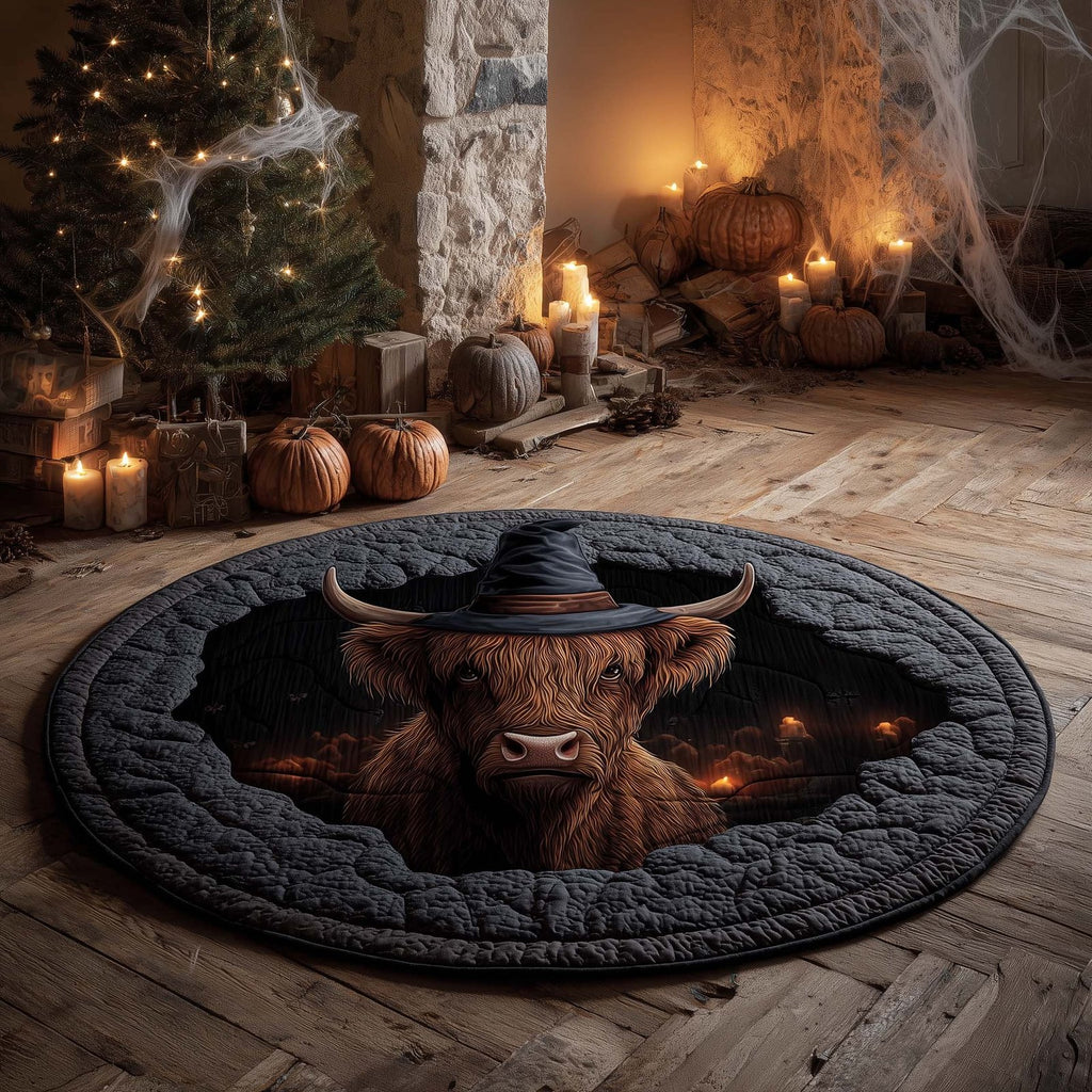 Halloween Highland Cow Round Mat Rug - Nature Design | Serene Home Decor