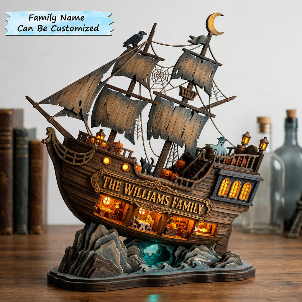 Halloween Shipwreck wooden block, laser-cut 3-layer wood