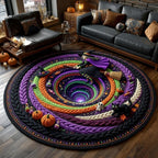 Halloween Spiral Round Mat Rug - Seasonal Design | Festive Home Decor - washable non-slip printed rug
