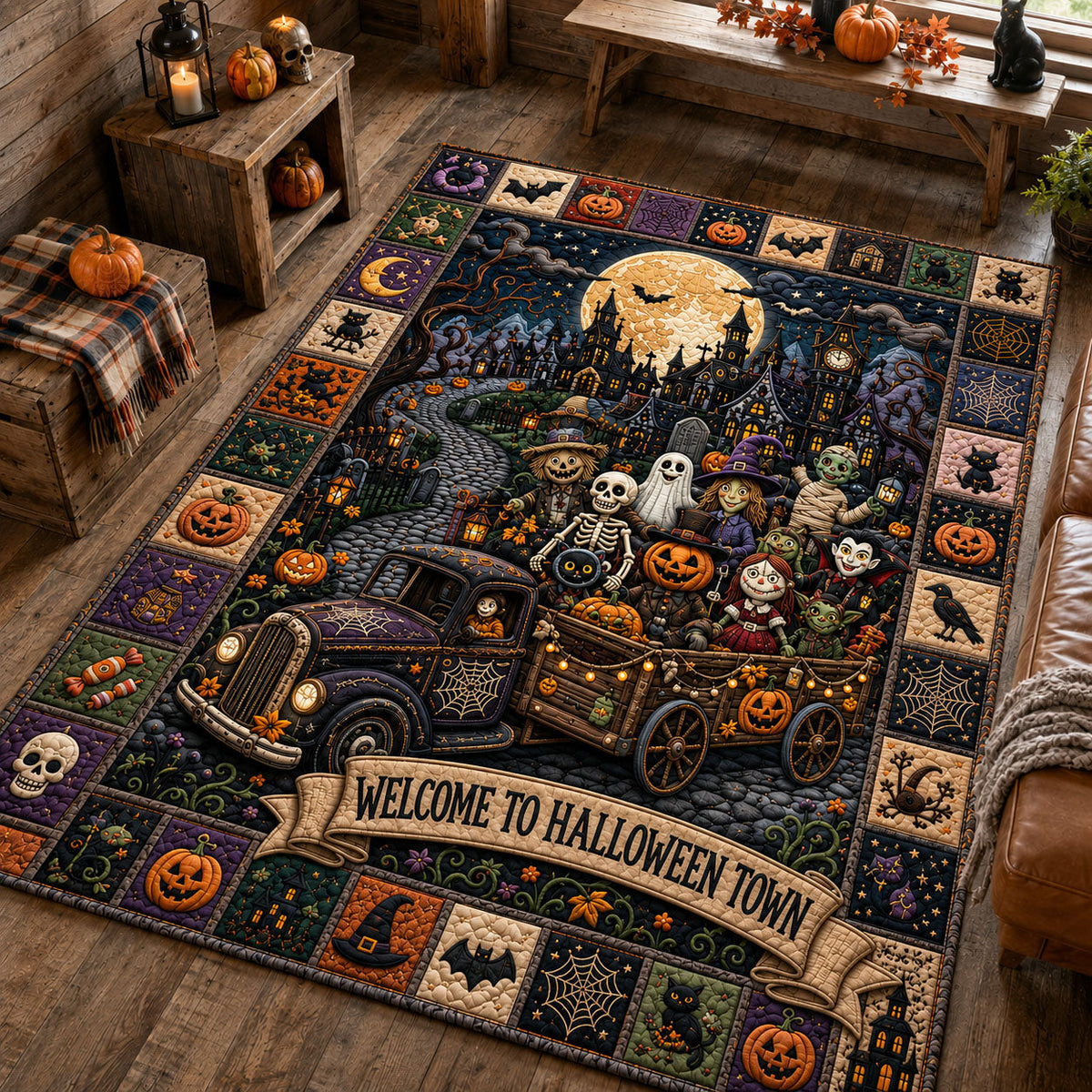 Halloween Town Ride area rug in a living room