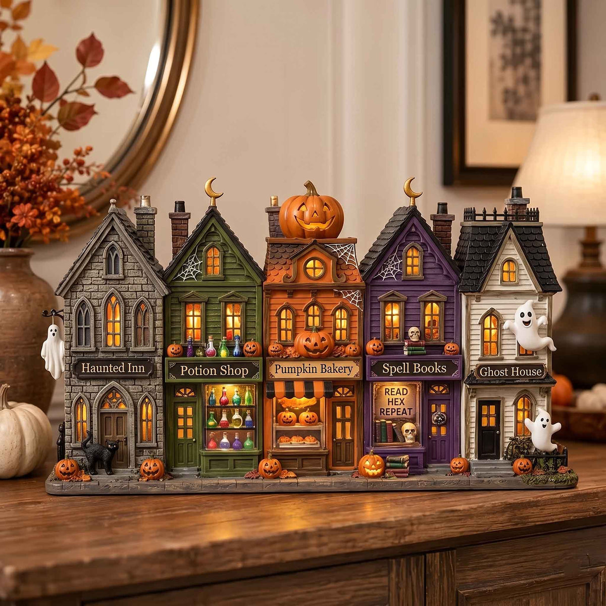 Halloween Village Shops wooden block, laser-cut 3-layer wood