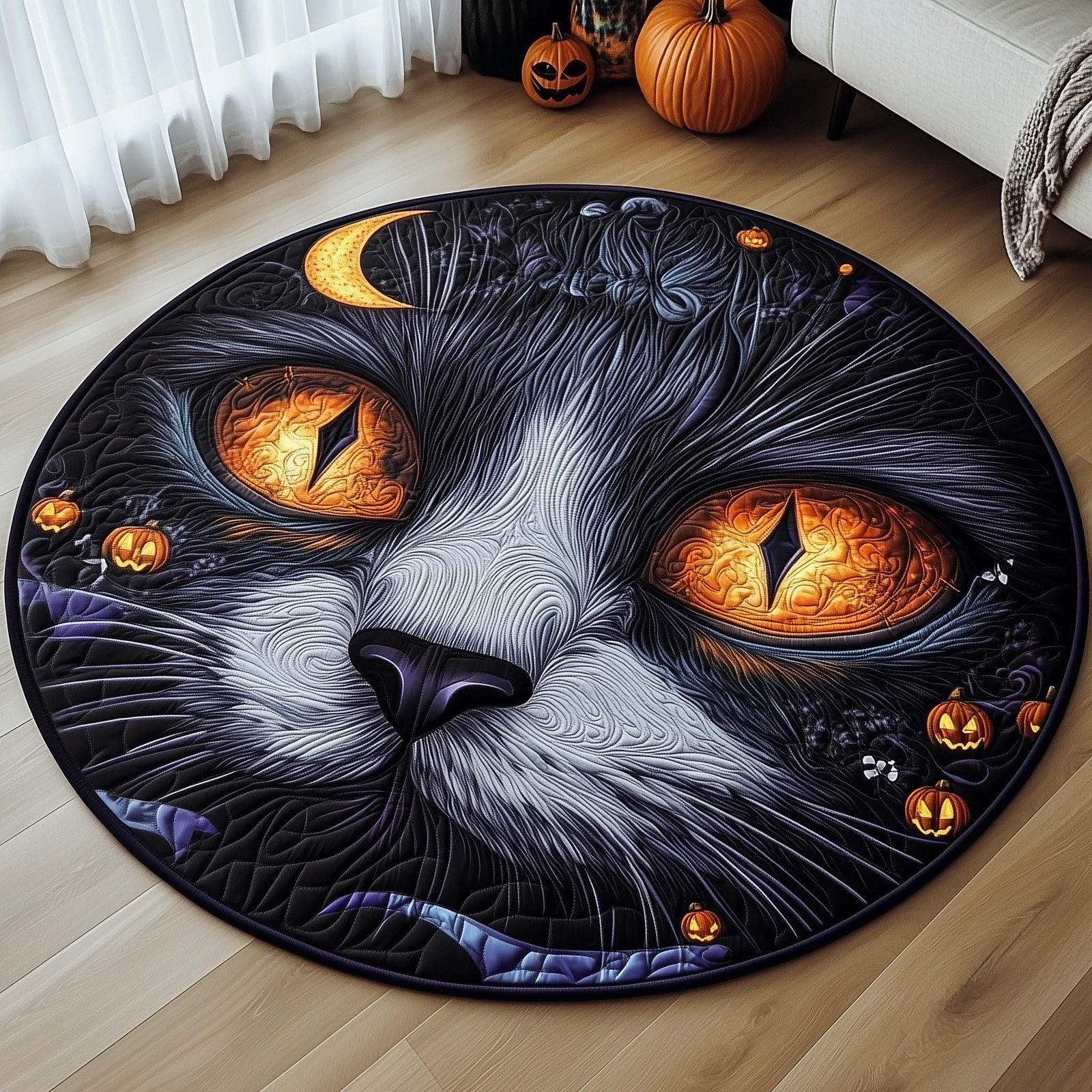 Halloween Witch Cat Round Mat Rug - Cute Pet Design | Animal Printed Home Decor