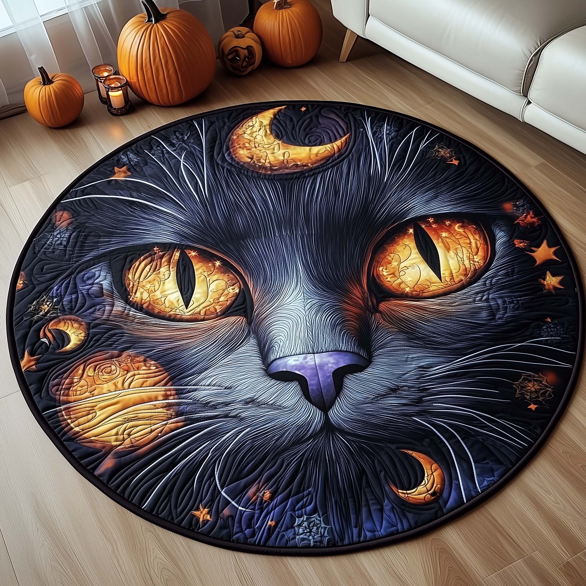 Halloween Witch Cat Round Mat Rug GFTOHD11418