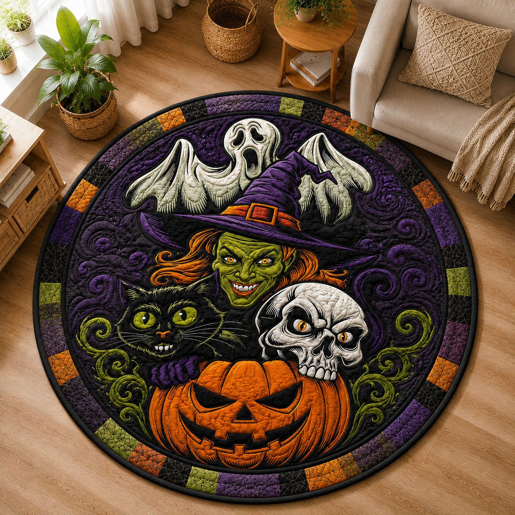 Halloween Witch Pumpkin Ghost Round Mat Rug - Nature Design | Serene Home Decor