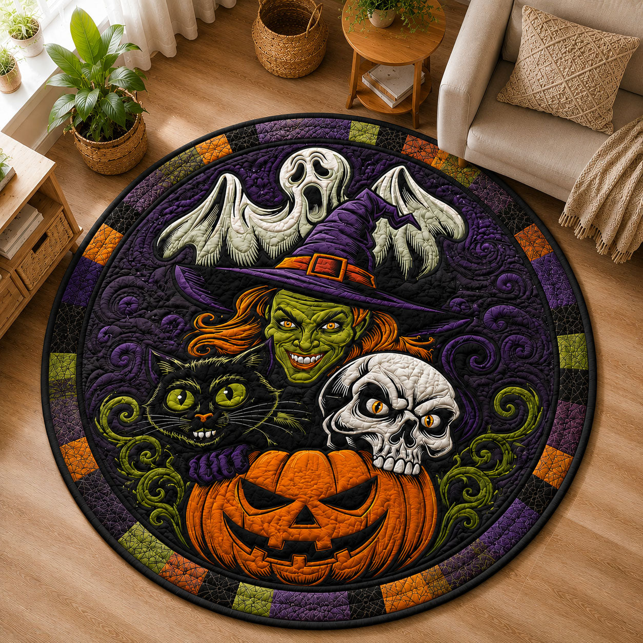 Halloween Witch Pumpkin Ghost Round Mat Rug GFTOHNL1218
