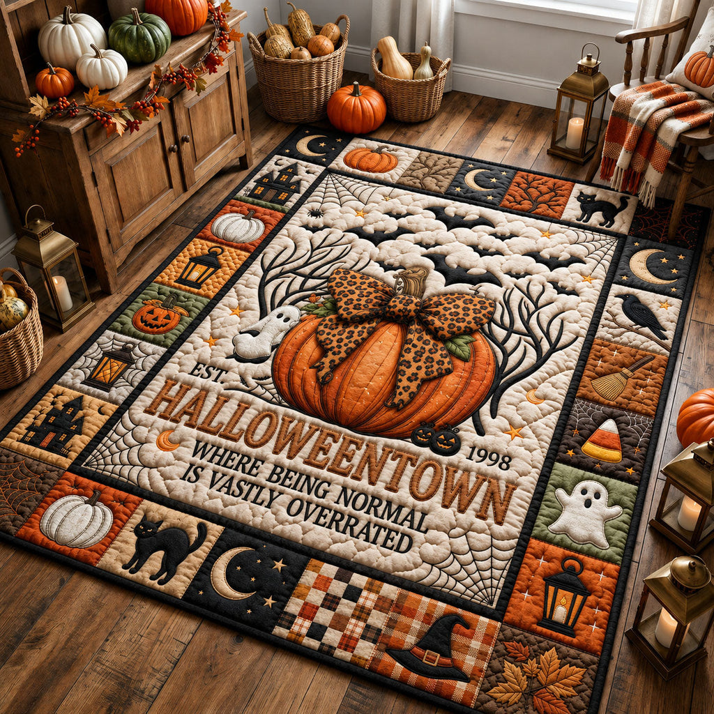 Halloweentown 1998 area rug in a living room
