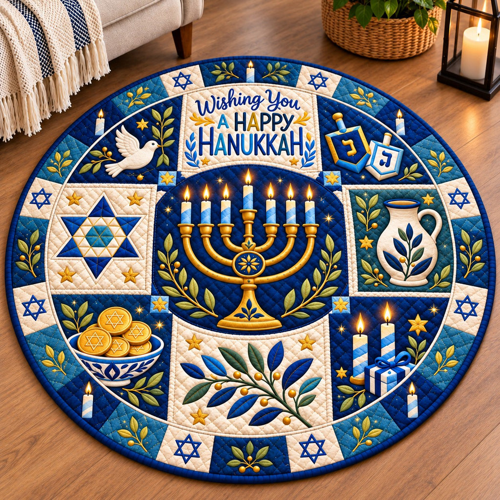 Hanukkah Celebration Lights Round Mat Rug - Seasonal Design | Festive Home Decor - washable non-slip printed rug
