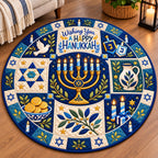 Hanukkah Celebration Lights Round Mat Rug - Seasonal Design | Festive Home Decor - washable non-slip printed rug