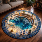 Hanukkah Celebration Round Mat Rug - Seasonal Design | Festive Home Decor - washable non-slip printed rug