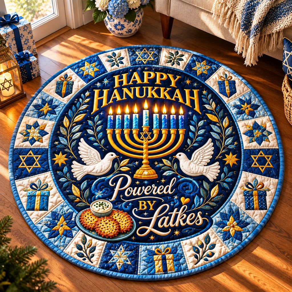 Hanukkah Family Blessings Round Mat Rug - Seasonal Design | Festive Home Decor - washable non-slip printed rug