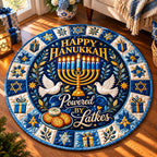 Hanukkah Family Blessings Round Mat Rug - Seasonal Design | Festive Home Decor - washable non-slip printed rug