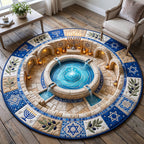 Hanukkah Fountain Round Mat Rug - Seasonal Design | Festive Home Decor - washable non-slip printed rug