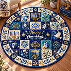 Hanukkah Holiday Magic Round Mat Rug - Seasonal Design | Festive Home Decor - washable non-slip printed rug