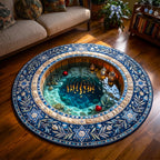 Hanukkah Lights Round Mat Rug - Seasonal Design | Festive Home Decor - washable non-slip printed rug